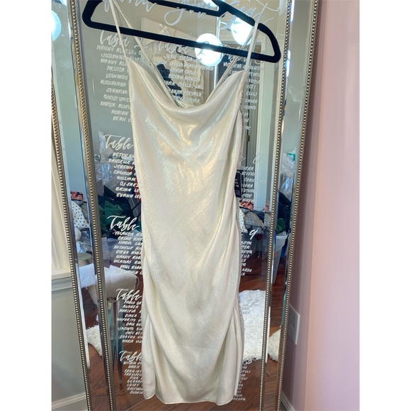 Express Metallic Cowl Neck Cross Back Midi Slip Dress - Picture 4 of 15